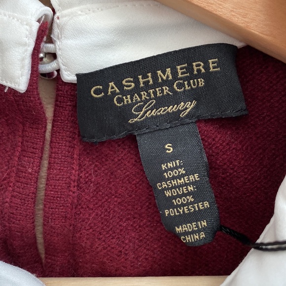 Charter Club Luxury Cashmere Jewel Burgundy White Layer Knit Sweater - Picture 10 of 16